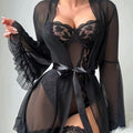 Peignoir Plumes & Body Dentelle – Noir & Rouge au Choix | XS à XXL