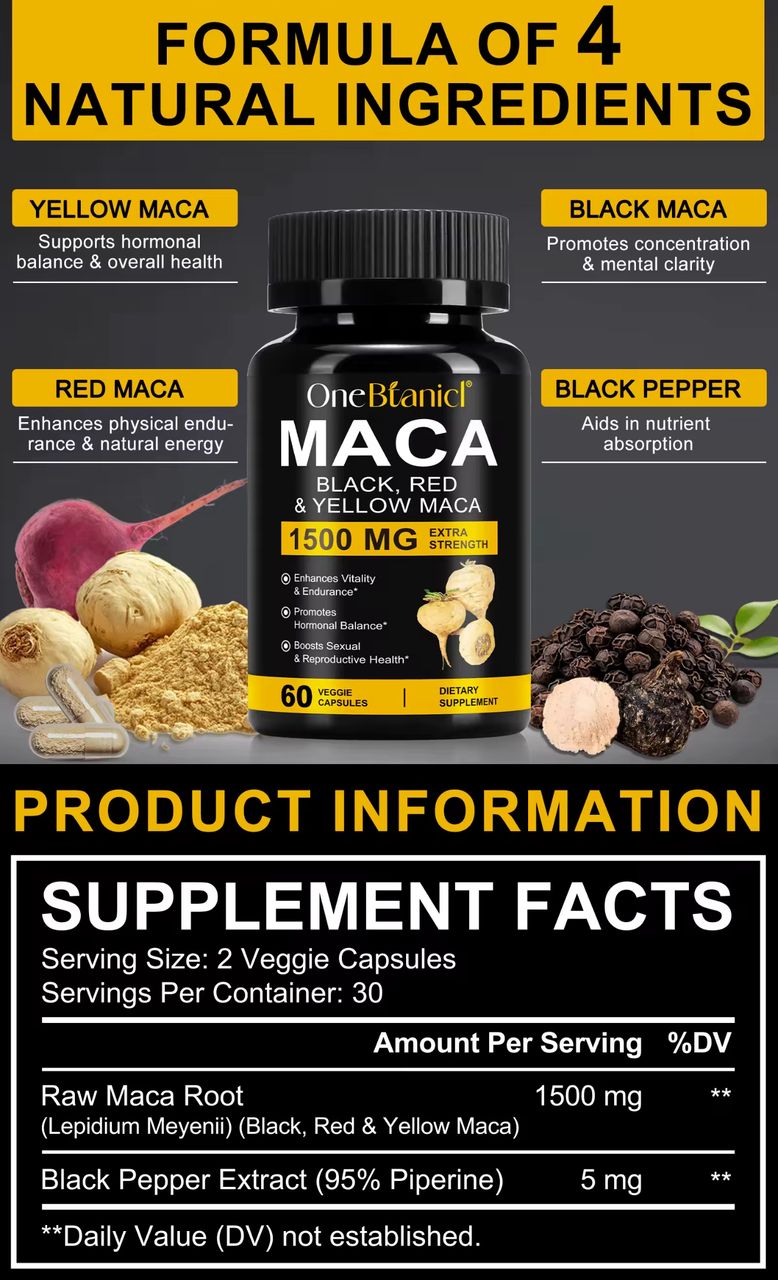 Maca Triple Force 1500mg – Noir, Rouge & Jaune