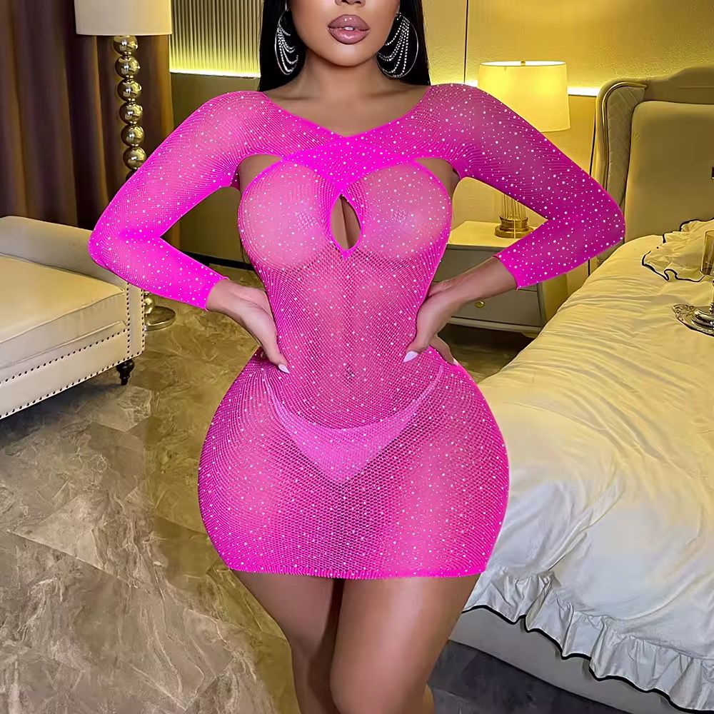 Robe Filet Strass Brillants – Bleu, Rouge, Orange, Vert & Violet | XS à XXL