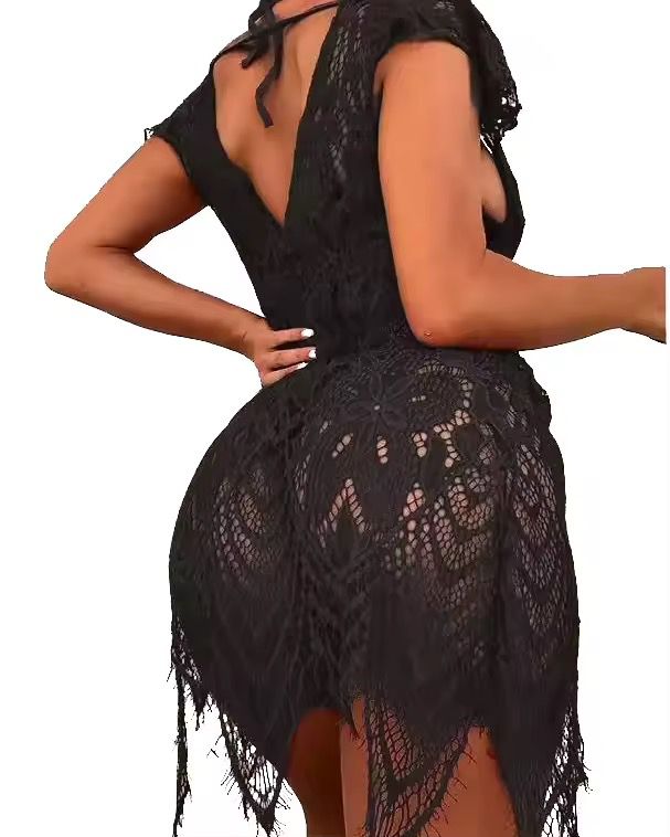 Peignoir Plumes & Body Dentelle – Noir & Rouge au Choix | XS à XXL