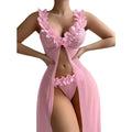 Robe Longue Rose Pétales 3D & Dentelle – Set Lingerie Romantique | XS à XXL