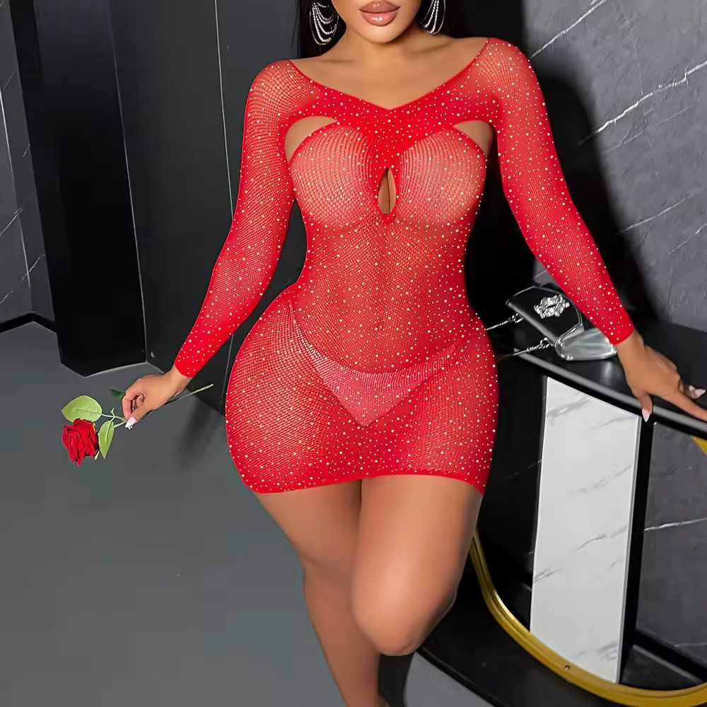 Robe Filet Strass Brillants – Bleu, Rouge, Orange, Vert & Violet | XS à XXL