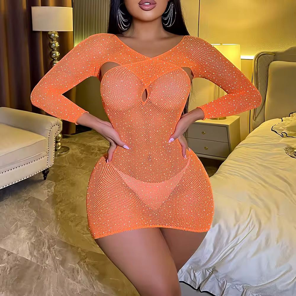 Robe Filet Strass Brillants – Bleu, Rouge, Orange, Vert & Violet | XS à XXL