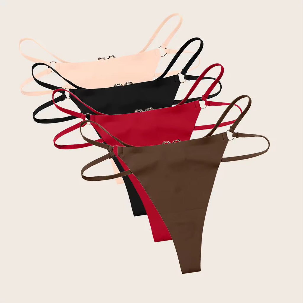 String Double Bande Anneau Cœur – Noir, Rouge, Beige & Marron